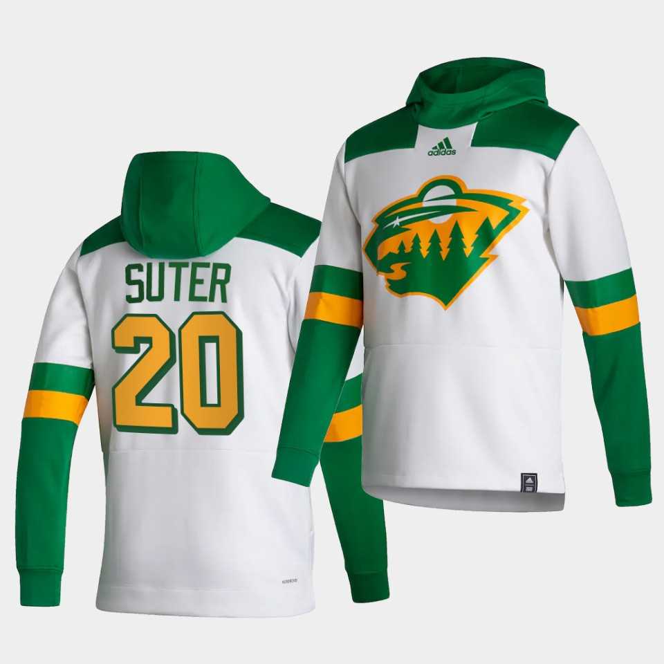 Men Minnesota Wild 20 Suter White NHL 2021 Adidas Pullover Hoodie Jersey